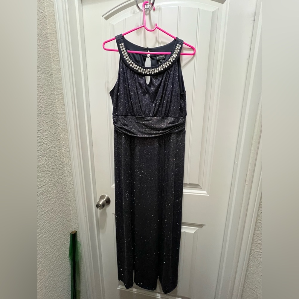 En Focus Navy Blue Shiny Jewel Neckline Dress size 10 petite